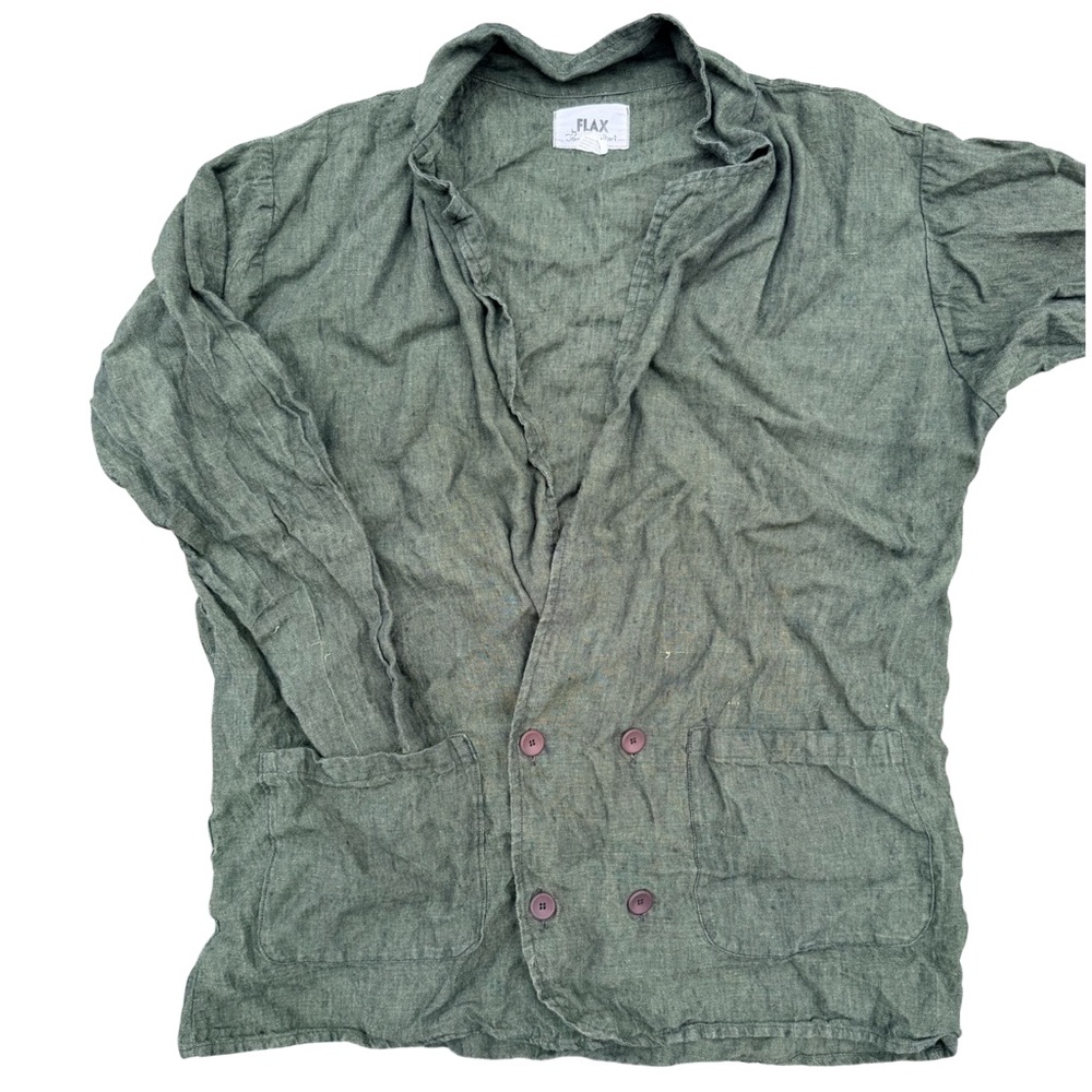 Flax Women's Olive Green Linen Double BreastedBlazer